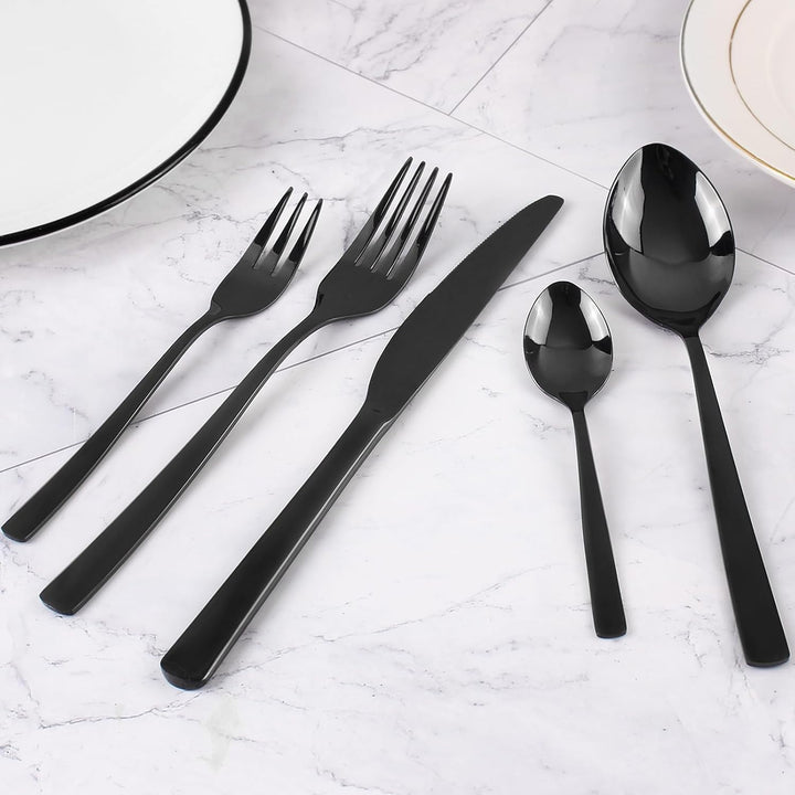 Schwarz Besteck Set 6 Personen, 30-teilig Edelstahl Besteck Schwarz, Schwarzes Besteck Set mit Messe