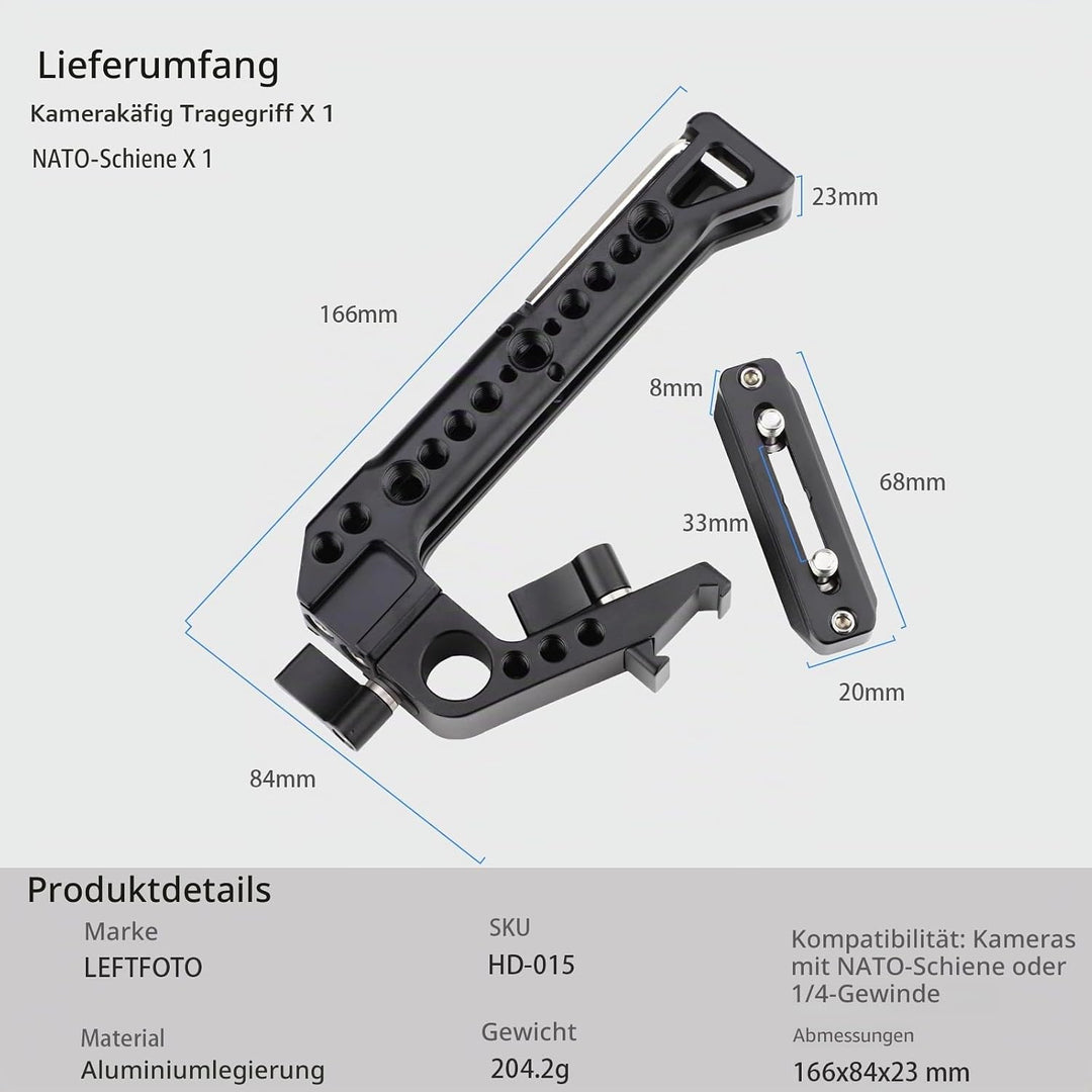 LEFTFOTO Nato-Schiene mit 7 mm NATO-Schiene für DLSR Kamerakäfig, Anti-Off- und Schnellverschluss-De