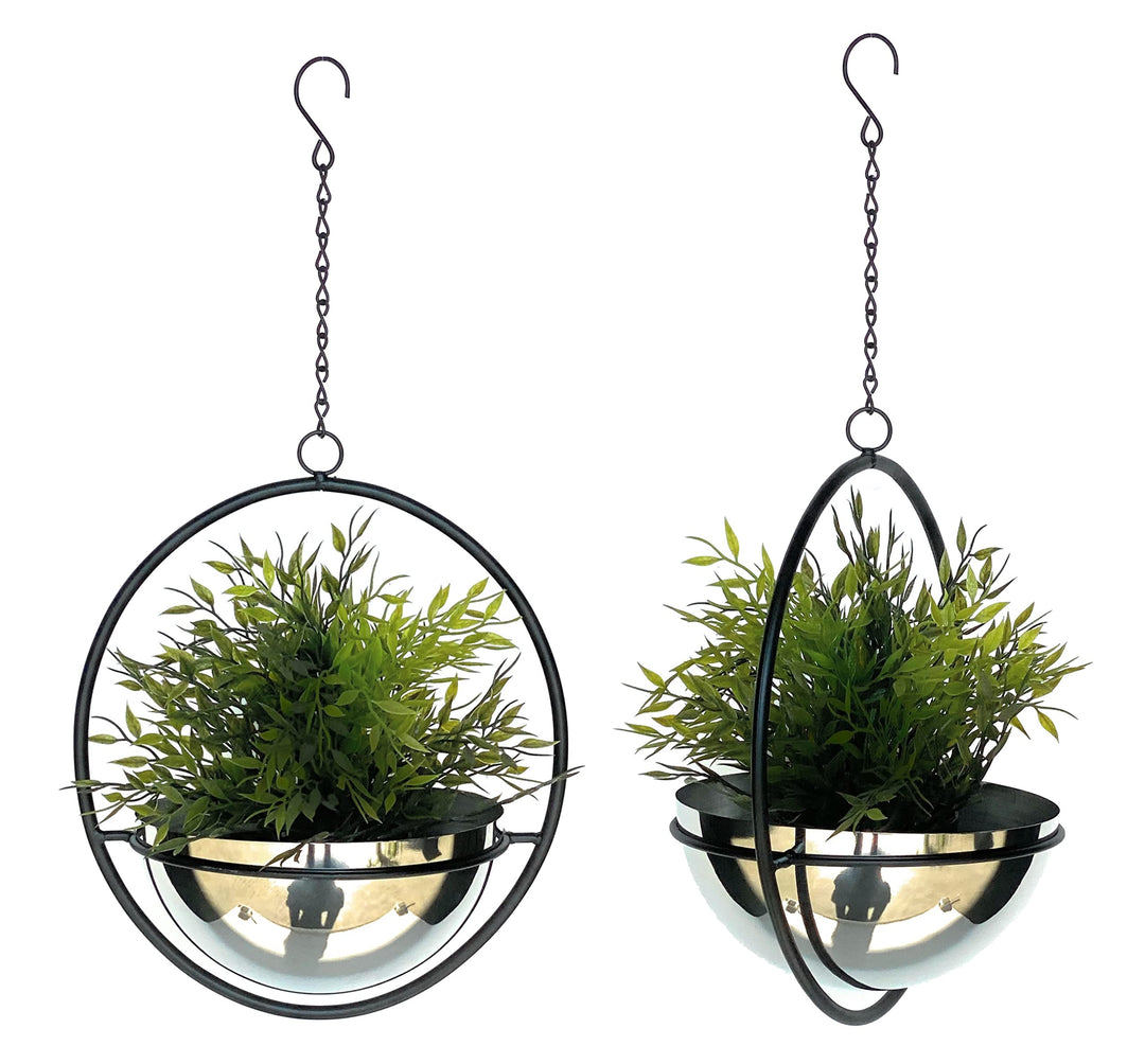 DanDiBo 2er Set Blumenampel Innen Metall Wand Hängepflanzen 53 cm 96087 M mit Topf Silber Pflanzenhä