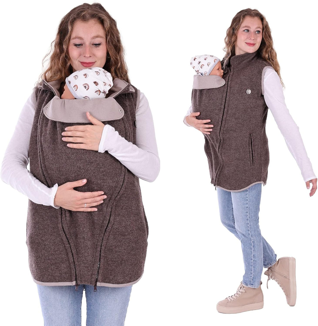 Viva la Mama - Trageweste aus Wollwalk Umstandsweste Wollweste zum Babytragen - PEVE S braun, S brau