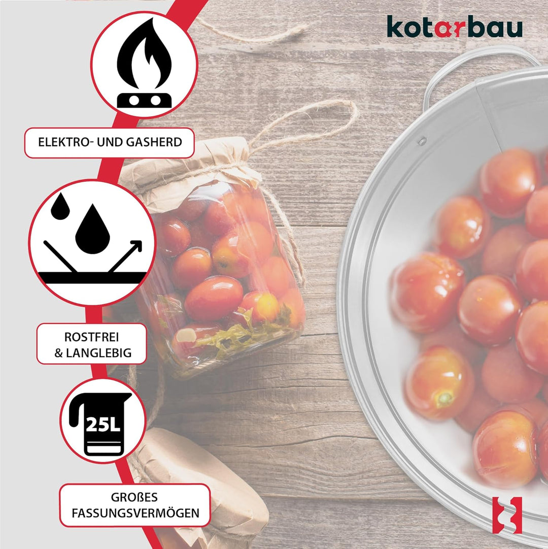 KOTARBAU® Einkochtopf gross mit Deckel &amp; Zwischenboden 25l Stahl verzinkt Zinkeimer grosser Kochtopf
