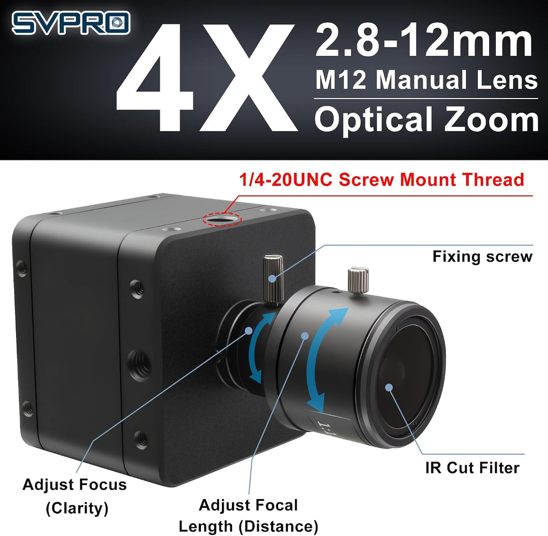 Svpro 5MP 60 fps USB 3.0 Global-Shutter-Kamera mit 2,8–12 mm manuellem Objektiv, 4-Fach optischer Zo