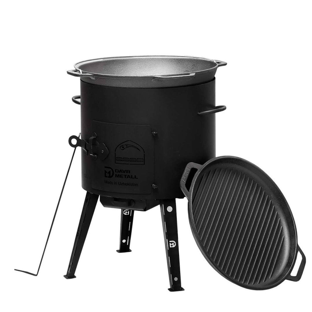 Ø36 Uchag 2mm stahl Utschak Utschag Campingofen 10L Gusseisen Kazan mit Gusseisen Deckel-Grillpfanne