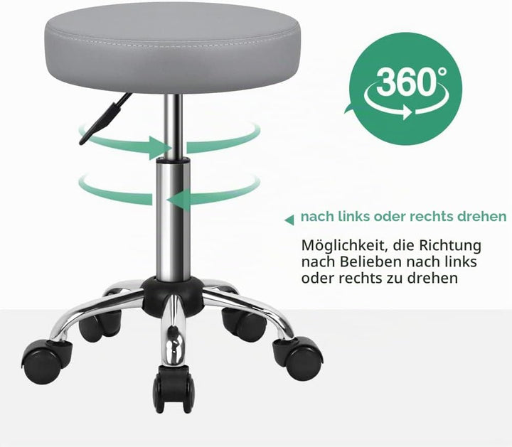 FURWOO Mehrzweck Rollhocker Rundhocker mit Rollen für Spa Verstellbarer Zeichenhocker (grau), Grau