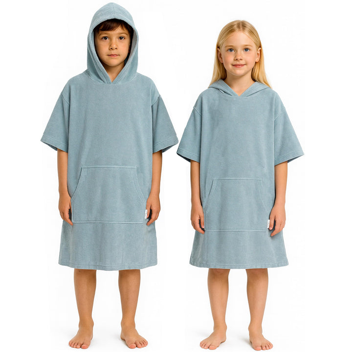 Leicht Frottee Badeponcho Kinder - Mädchen Jungen Baumwolle Poncho Handtuch Bademantel Badetuch Surf