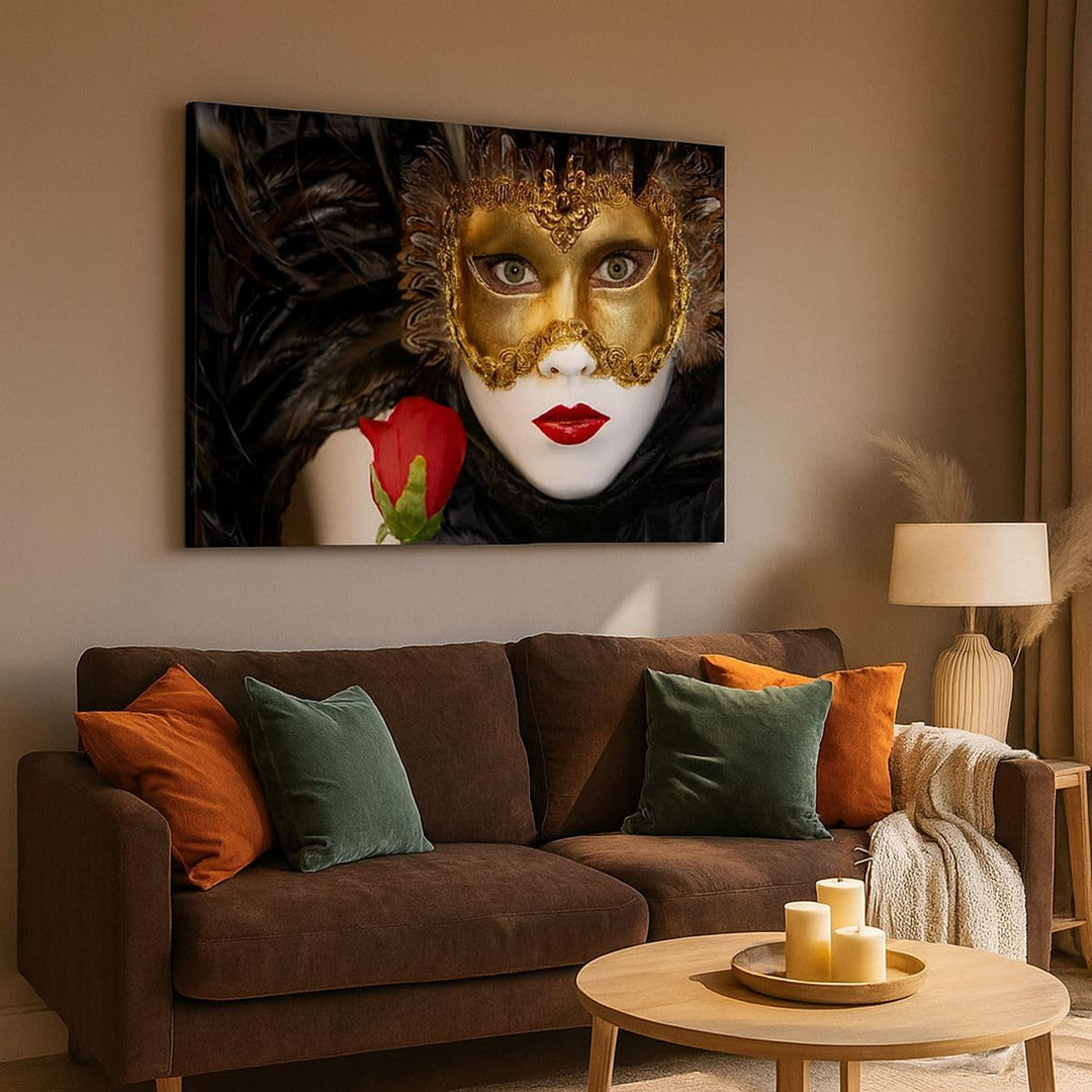 Bilder auf Leinwand 100x70cm Leinwandbild Karnevalsmaske Maskottchen grüne Lippen Gross Wanddeko Bil
