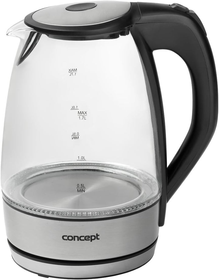 CONCEPT Hausgeräte rk4030 Glas Wasserkocher, LED-Beleuchtung, Anti-Kalk-Filter, 1,7 L, 2200 W, matti