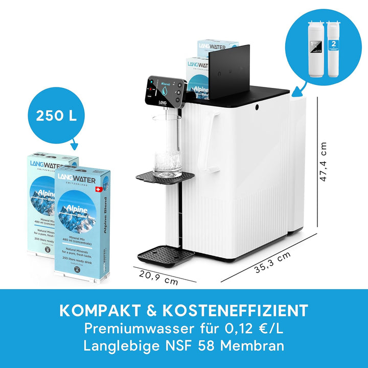 LANGWATER Auftisch Osmoseanlage mit Anpassbarer Mineralisierung & Heisswasserspender - Umkehrosmosea