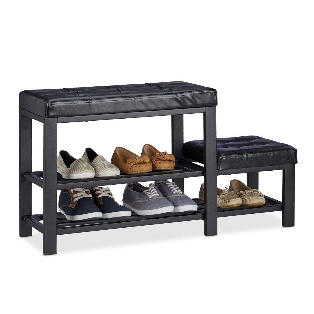 Relaxdays Schuhbank mit Fussschemel, bequeme Sitzpolsterung, 2 Ebenen, Schuhregal für Kinder, 50 x 3