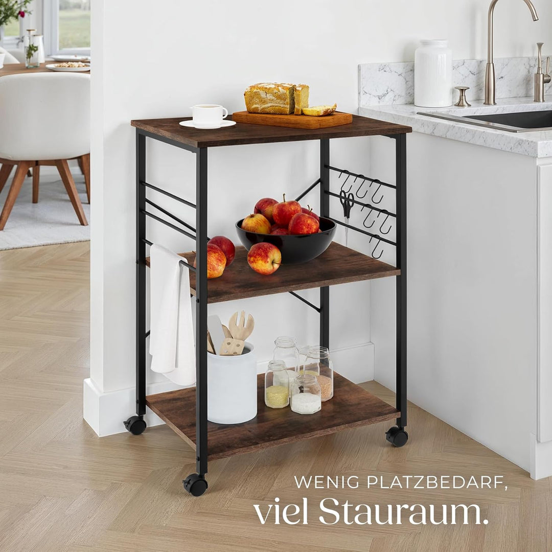 tectake® Industrial Servierwagen mit Rollen, Kücheninsel Küchenregal 3 Ablagen, Küchenschrank, Gewür