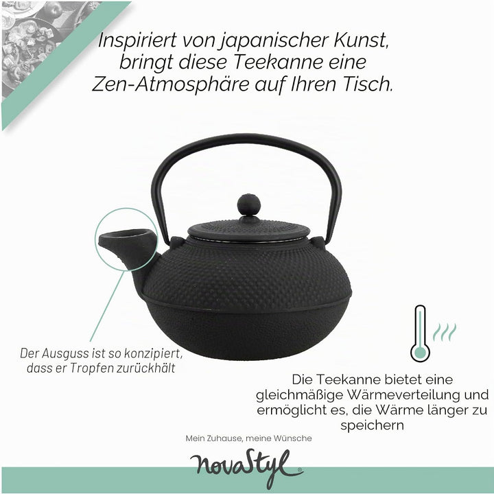 TheKitchenette 7321423 Teekanne, Gusseisen, 1,5 l, Schwarz 1L50, 1L50