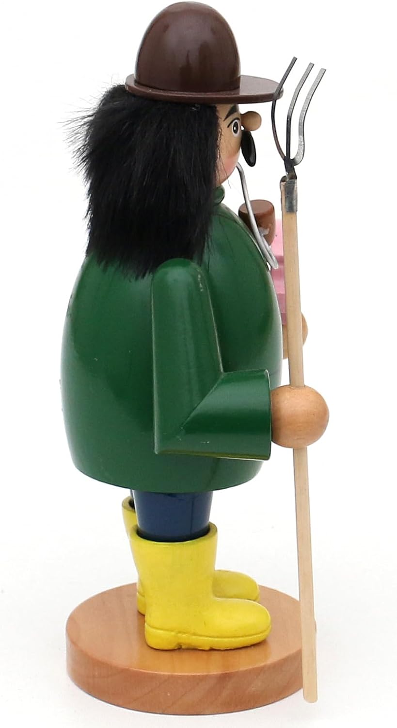 Dekohelden24 Holz Rauchfigur, Räucherfigur, Räuchermännchen, Räuchermann als Bauer/Landwirt mit gelb