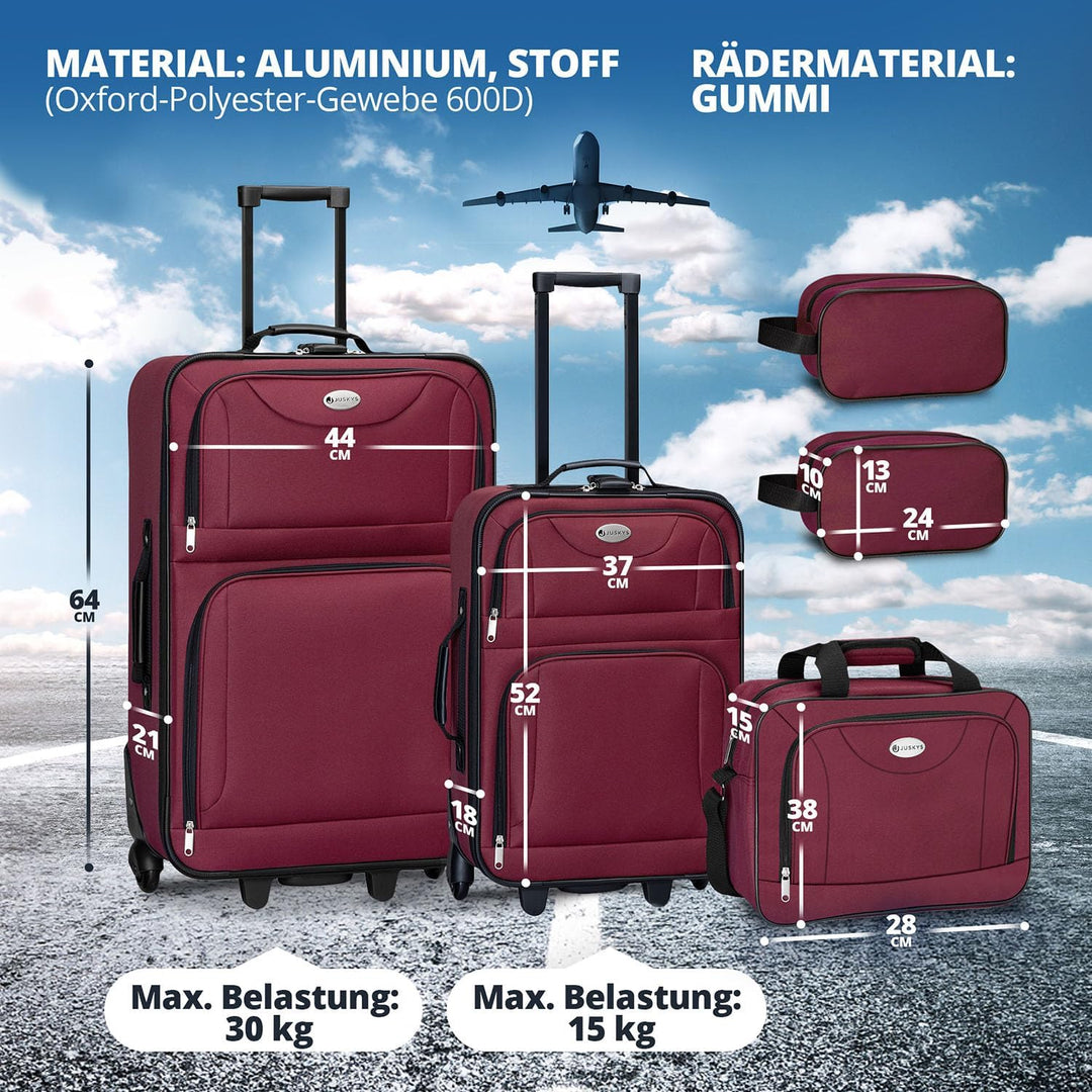 Juskys Trolley Reisekoffer Set 5 teilig - 60 Liter, 2 Rollen, Weichschale, wasserabweisend Stoff, le