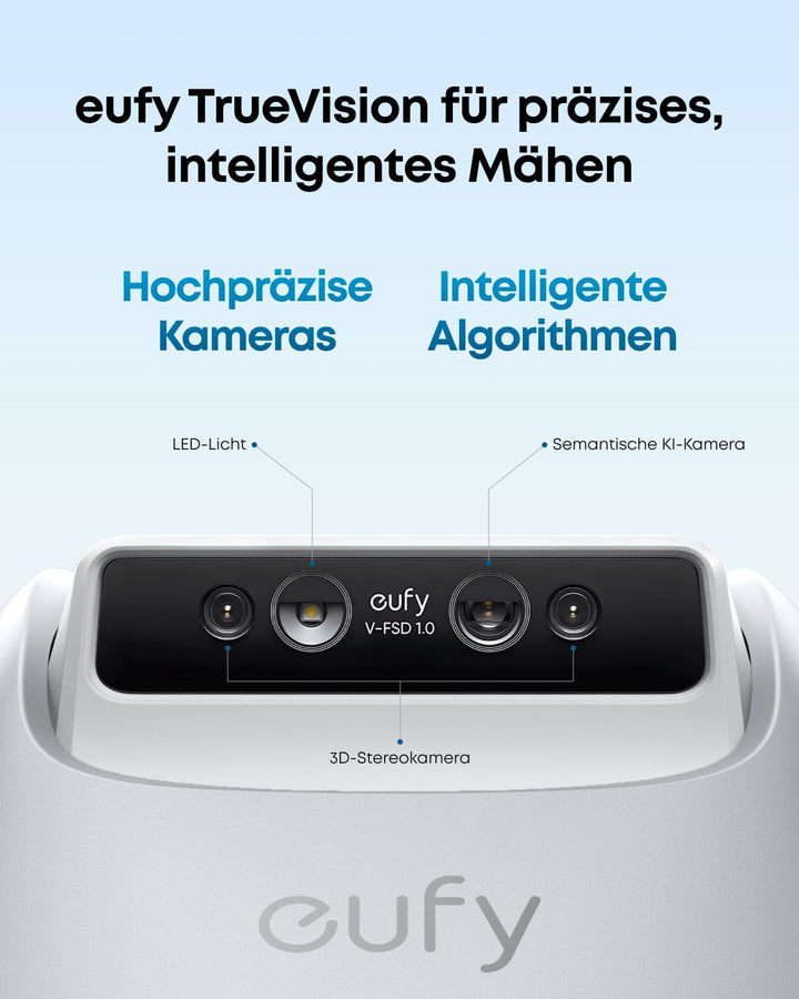 eufy Mähroboter E18 Set mit Garage &amp; Ersatzklingen, ohne Begrenzungskabel | Bis zu 1200m², TrueVisio