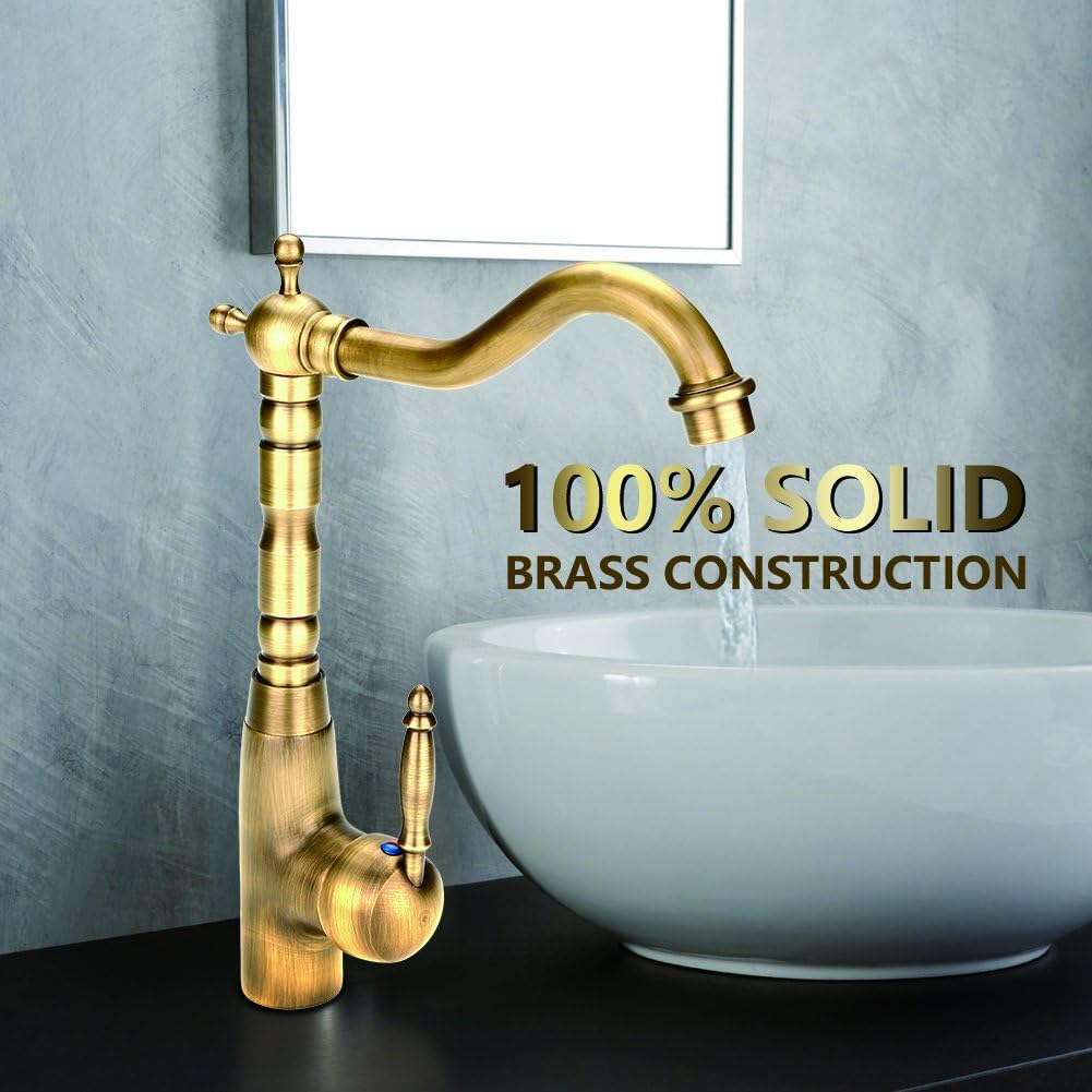 Zerodis Gold Heisser Kalter Wasserhahn Antike Retro Style Massivem Messing Mischbatterie Küche Bad B
