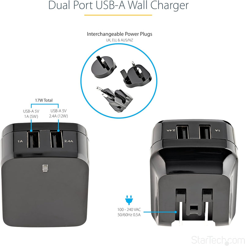 StarTech.com 2 Port USB Ladegerät / Netzteil, 2-fach Ladestecker 17 Watt / 3.4 Amp, Dual Reiseladege