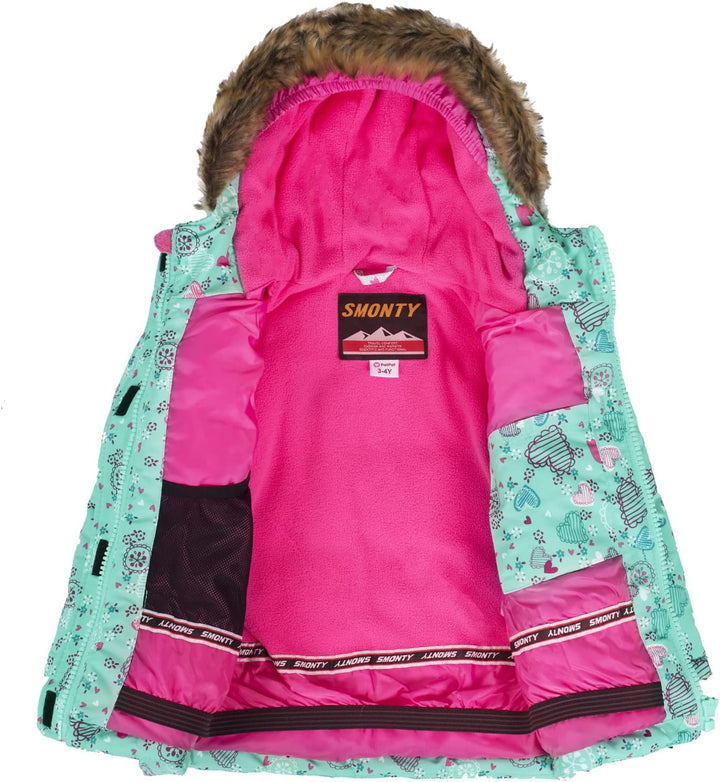 SMONTY Kinder Schneeanzug für Mädchen Winter Skijacke &amp; Hose Set Kapuzenträger Set Winddicht Wasserd