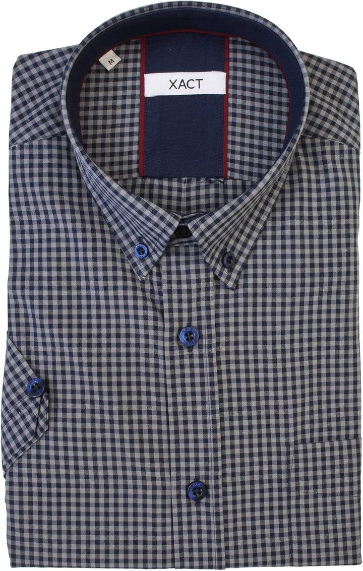 Xact Herren Kurzarmhemd mit Gingham-Karo, Button-Down-Kragen, Normale Passform S Grey/ Navy, S Grau
