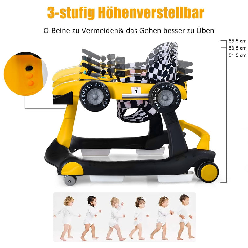 DREAMADE 4 in 1 Autoförmige Lauflernhilfe mit einstellbarer Geschwindigkeit, Musik & Licht, Babywalk