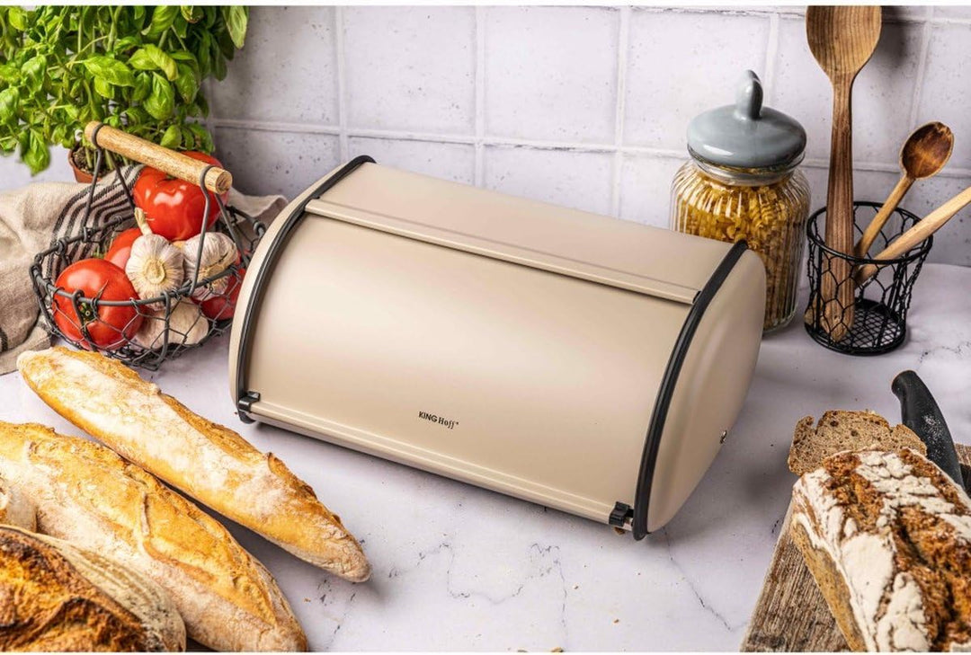 KING HOFF Brotkasten Brotbox Brotbehälter Brotdose (Beige, 44L x 27B x 18,5H cm) Beige 44 cm x 27 cm