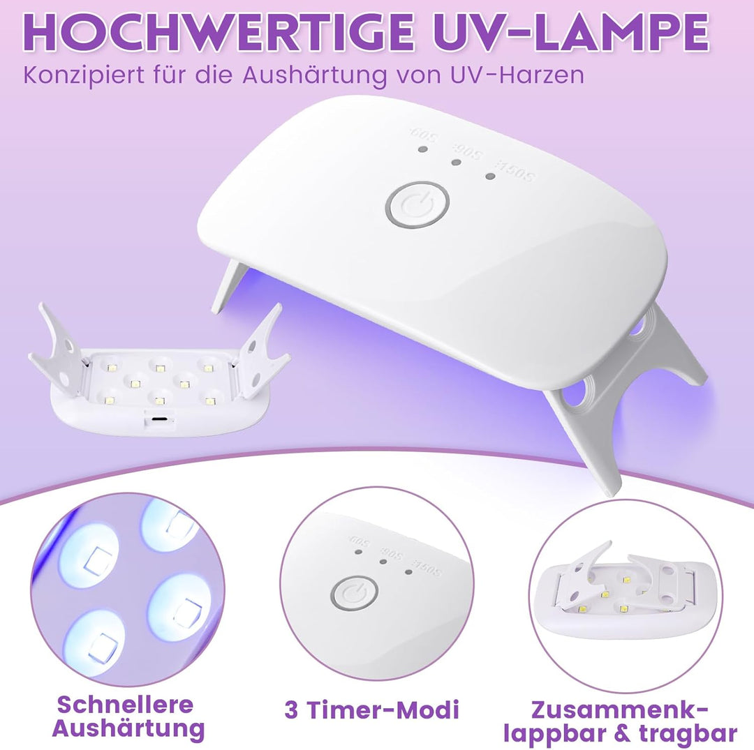 LET'S RESIN UV Resin Set mit UV Lampe, 153Pcs UV Kleber mit Lampe Set, UV Harz Set für Schlüsselanhä