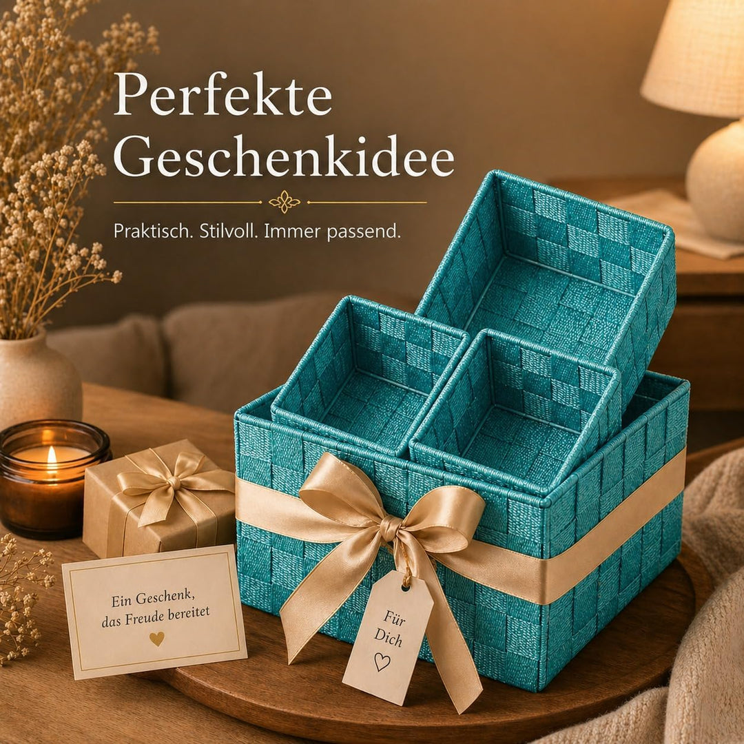 DRULINE 4er-Set Korb Silk Aufbewahrungskorb Badkorb Dekokorb Korb Aufbewahrung Deko Türkis, Türkis