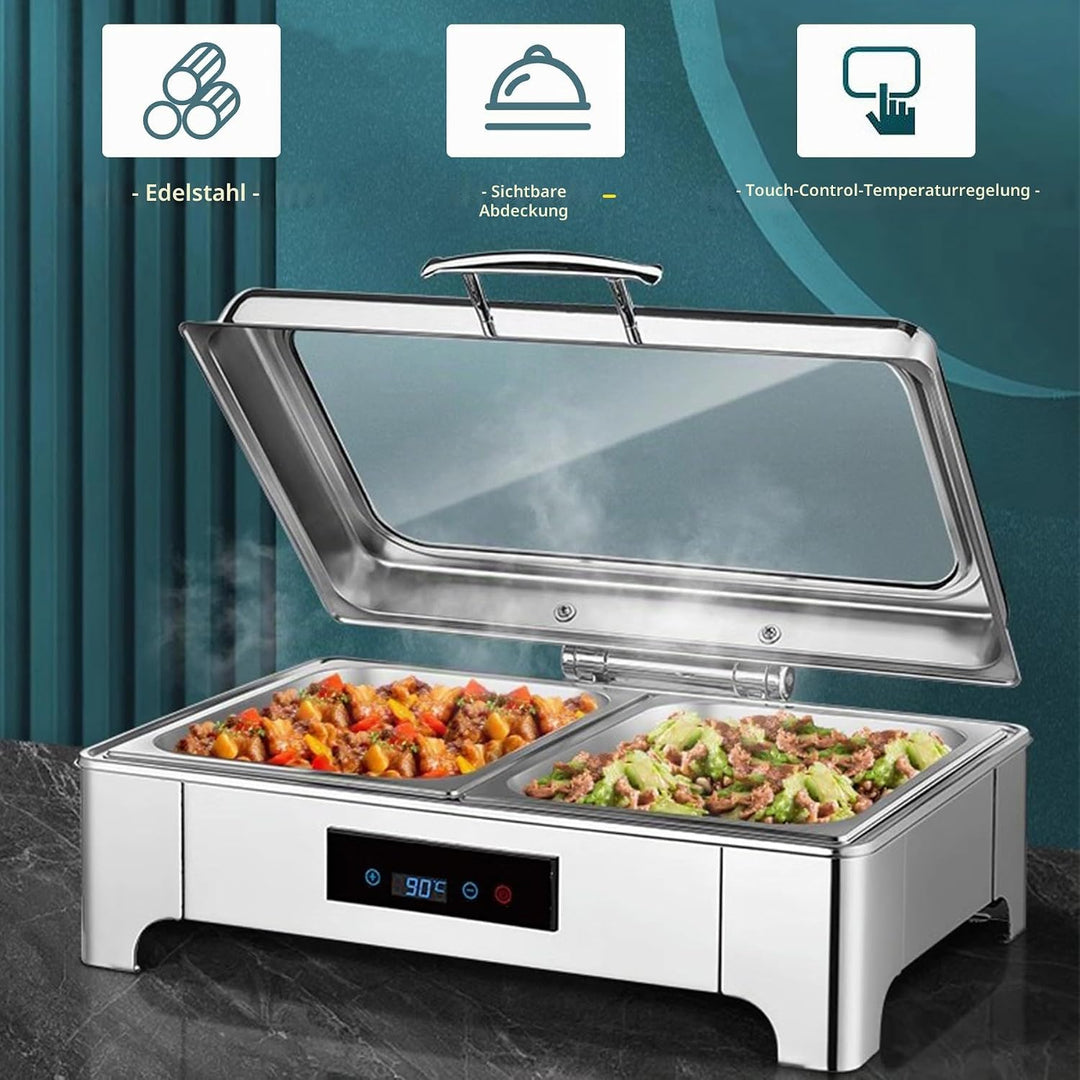 Chafing Dish Elektrisch, 9L Catering Speisewärmer Buffetwärmer mit Touch-Temperaturregelung, Profess