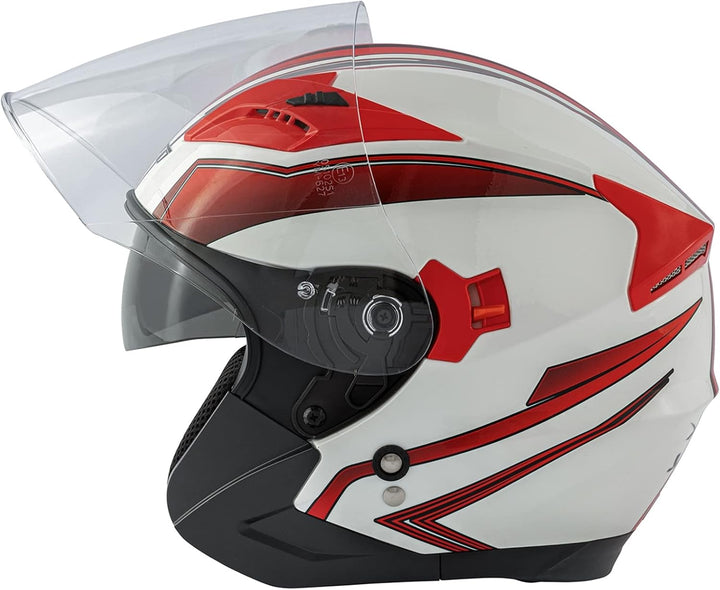 Motorradhelm Doppeltvisier City Jet Zertifikat ECE 22-06 Scooter 59-60 cm ( L) Weiss Rot, 59-60 cm (