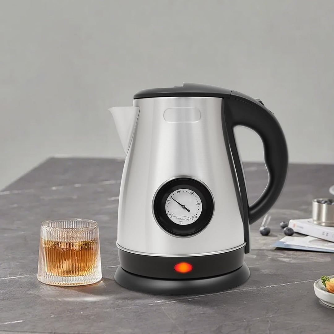 Elektrischer Wasserkocher Edelstahl 1,8L mit Temperaturanzeige | 1500W Teekocher mit Überlastungssch