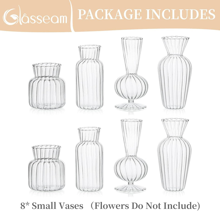 Kleine Vasen Hochzeit Tischdeko Vintage, 8 Teilig Mini Vase Glas Blumenvase Modern Set Hydroponic Gl