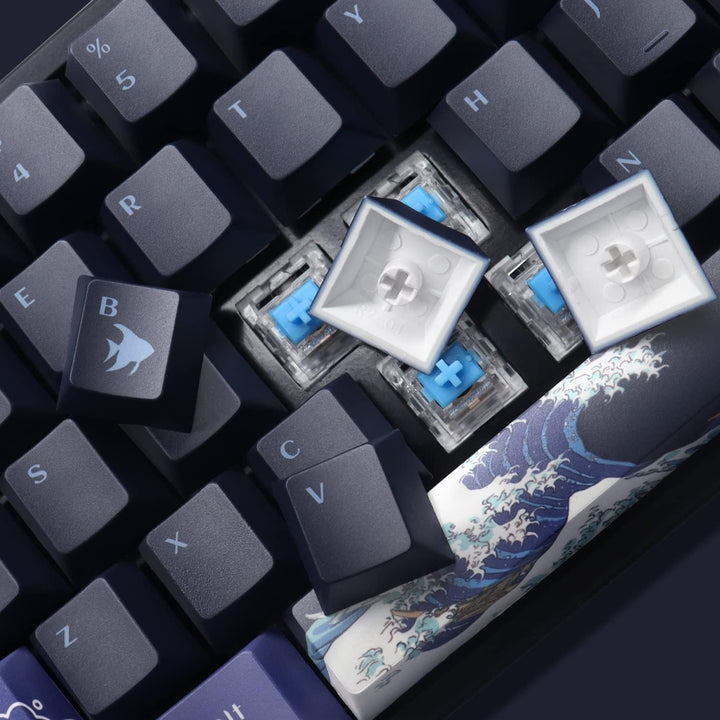 PBT Keycaps 60 Prozent, Great Wave Off Kanagawa Japanische Tastenkappen, DYE-Sub Custom Keycaps Set,