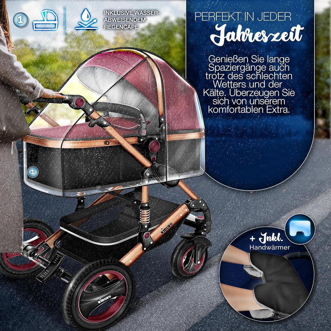 KIDUKU® 3 in 1 Kinderwagen XXL Komplettset | Kombikinderwagen Set inkl. Babywanne Buggy Sportsitz &amp;