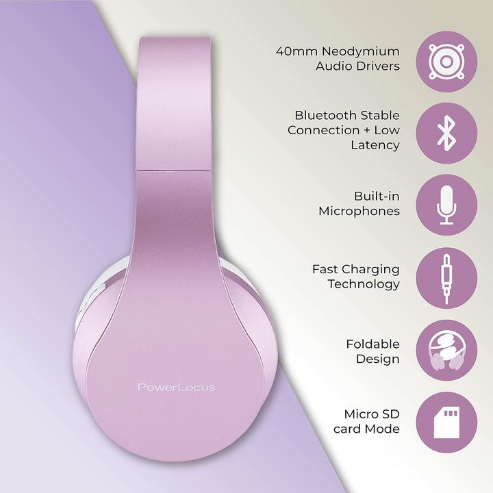 PowerLocus Bluetooth Over Ear Kopfhörer, Kabellose HiFi Stereo, Faltbare Kopfhörer mit Mikrofon, wei