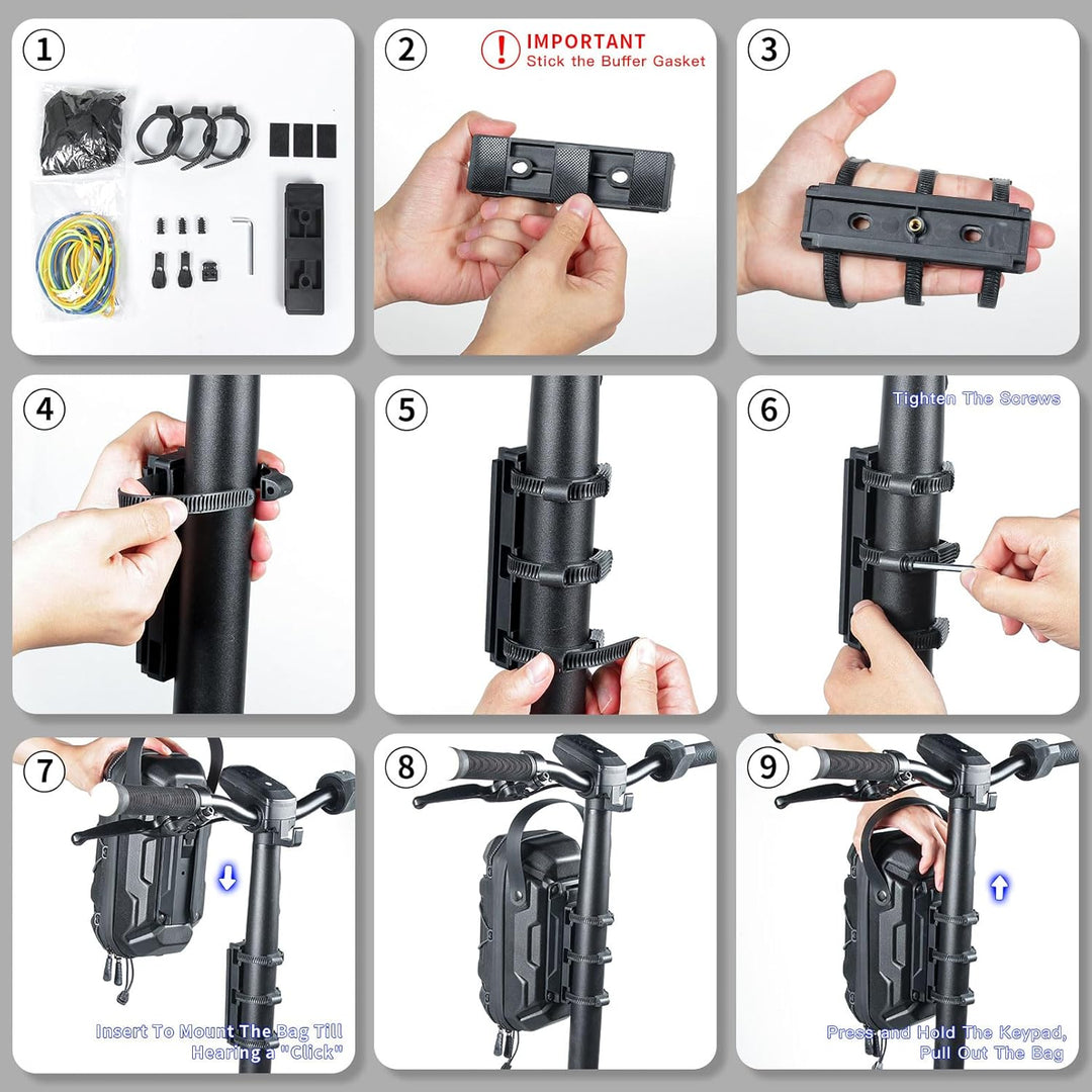 E Scooter Tasche für Roller, Grosse Kapazität Roller Tasche, wasserdichte Front Tube Bag mit Eva Har