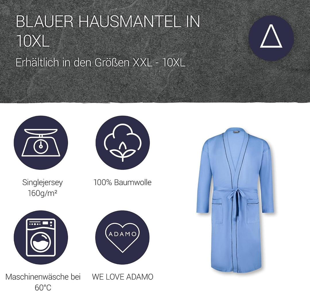 ADAMO Hausmantel, dunkelblau mit rot, XXL bis 10XL 9XL Grosse Grössen hellblau, 9XL Grosse Grössen h