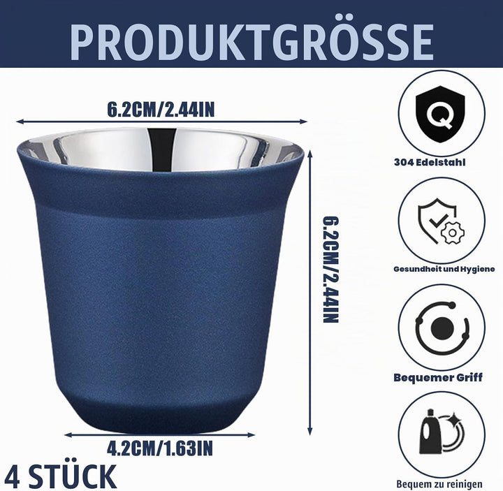 Edelstahl Espressotassen 4er-Set, Edelstahl Becher set of 80ml 2 colors for mood, Espresso Kaffeetas