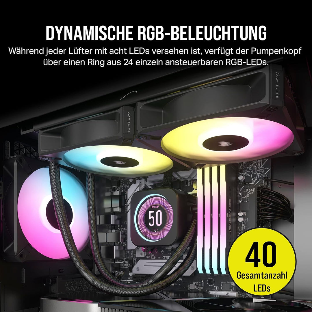 Corsair iCUE H100i Elite LCD XT Flüssig-CPU-Kühler - IPS-LCD-Bildschirm - Zwei AF120 RGB Elite-Lüfte