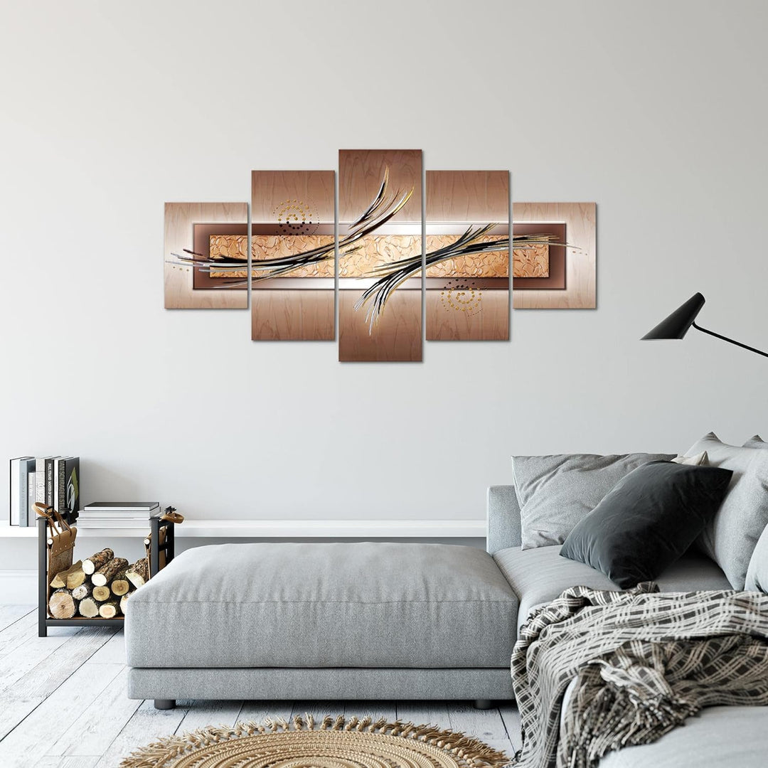 Runa Art Bild Wohnzimmer Schlafzimmer Abstrakt 5 Teilig Ornamente Beige Braun Wandbilder auf Vlies L