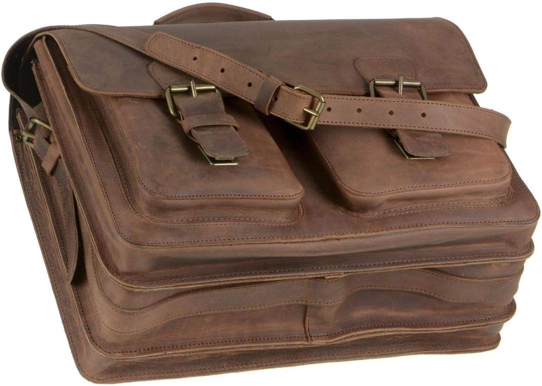 Ruitertassen Lehrertasche Leder XXL Damen Herren Schultasche Aktentasche Tasche 3 Fächer braun Range