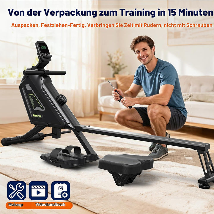 Rudergerät für Zuhause – 16 Widerstandsstufen, leises magnetisches Rudergerät mit APP, 160kg Tragfäh
