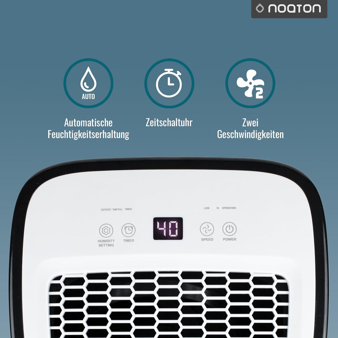Luftentfeuchter Noaton DF 4112, max 13L/24h, Raumgrösse ca. 65 m³ (~25 m²), 190 W, 2.5l Wassertank,