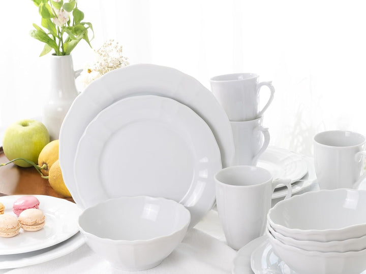 CreaTable, 23820, Serie Flora Weiss, Geschirrset, Kombiservice 16 teilig, Weiss