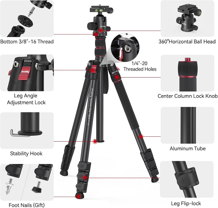 78"/200cm Kamerastativ, SMALLRIG Tripod Einbeinstativ mit 36mm 360 Panorama Kugelkopf, Professionell