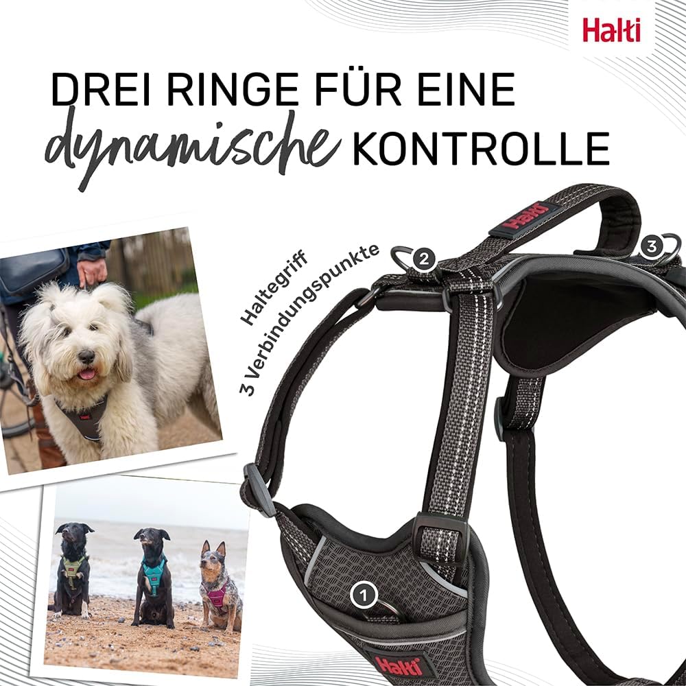 HALTI Anatomy Hundegeschirr mit Griff – Bewegungsfreiheit Hund. 3 Verbindungspunkte für die Leine, N