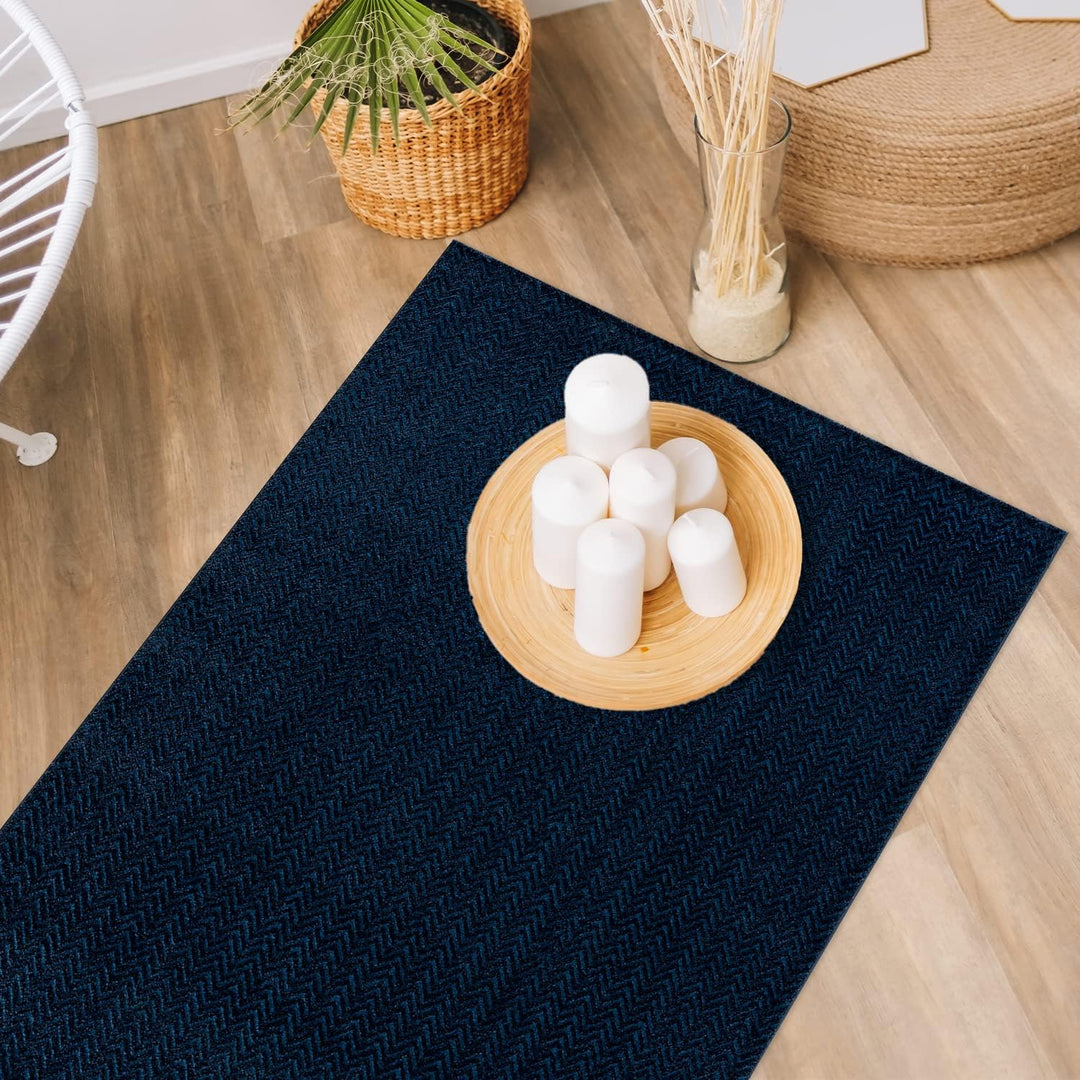 payé Teppich Wohnzimmer - Blau - 120x170cm - Meliert Muster - Einfarbig - Hoch Tief Effekt - Kurzflo