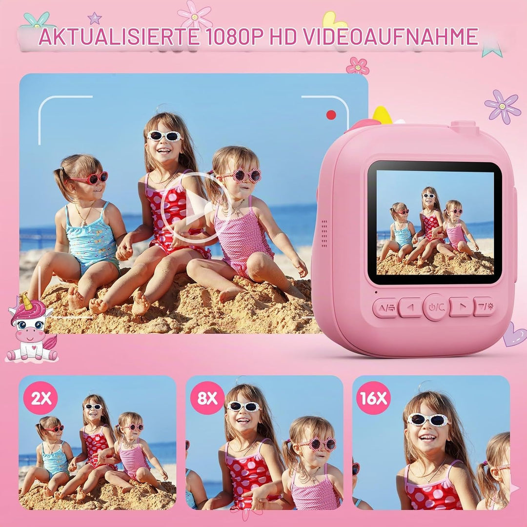CAMCLID Kinderkamera Sofortbildkamera, 2,4 Zoll Sofortbildkamera Kinder mit 32G TF Karte und Fotopap