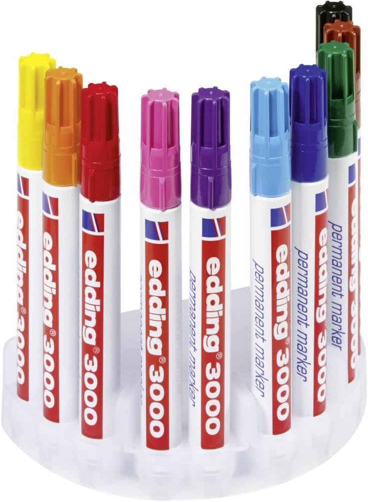 edding 3000 Permanentmarker - 10 Stifte in Stiftehalter - Rund-Spitze 1,5-3 mm - schnell trocknender