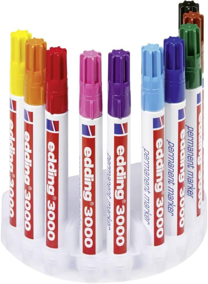 edding 3000 Permanentmarker - 10 Stifte in Stiftehalter - Rund-Spitze 1,5-3 mm - schnell trocknender