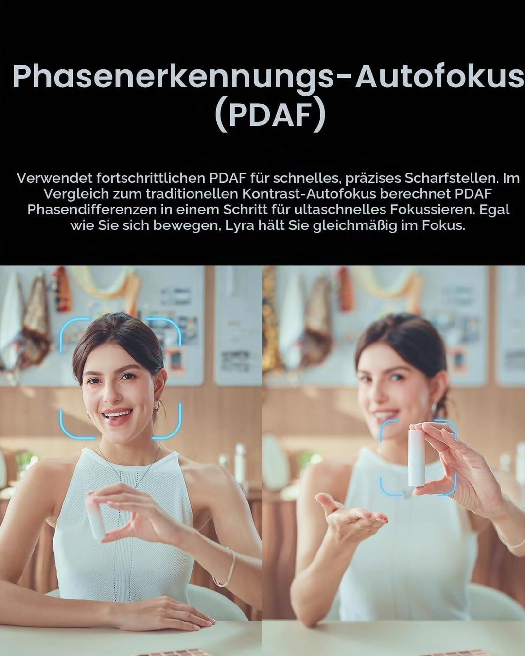 Hollyland Lyra Webcam: UHD 4K Webcam für PC &amp; Mac, 1/1.5" Sensor, Autoframing, PDAF, HDR - Ideal für