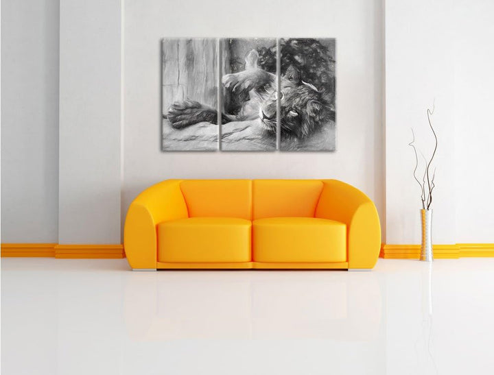 Pixxprint verspielter Kleiner Löwe Kunst / 3-Teilig/Gesamtmass 120cm Leinwandbild bespannt auf Holzr